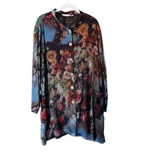 SOFT SURROUNDINGS Floral Garden  Lagenlook Button Front Tunic Style Top Size 2X